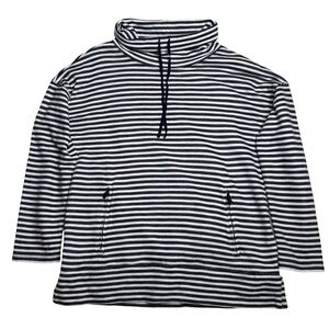 Talbots Petite Striped Funnel Neck Pullover Sweatshirt with Zipper Pockets Sz MP